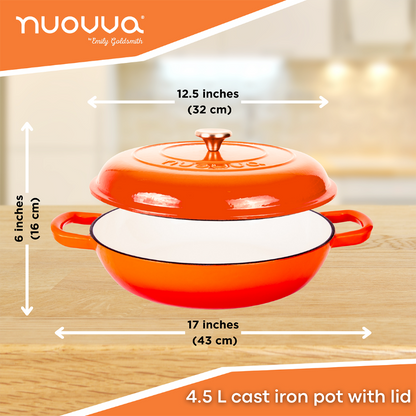 Shallow Enamelled Cast Iron Dutch Oven Casserole Pot (30cm & 32cm), Nuovva