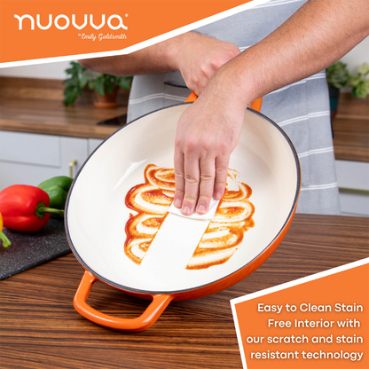 32cm Enamelled Cast Iron Shallow Casserole Dish with Lid – 3.5L, Nuovva