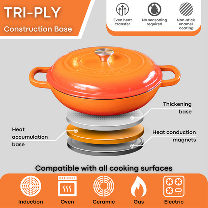 Shallow Enamelled Cast Iron Dutch Oven Casserole Pot (30cm & 32cm), Nuovva