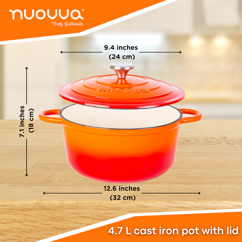 Cast Iron Dutch Oven with Lid, Casserole Pot - 24cm - 4.7L (Multiple Colours)