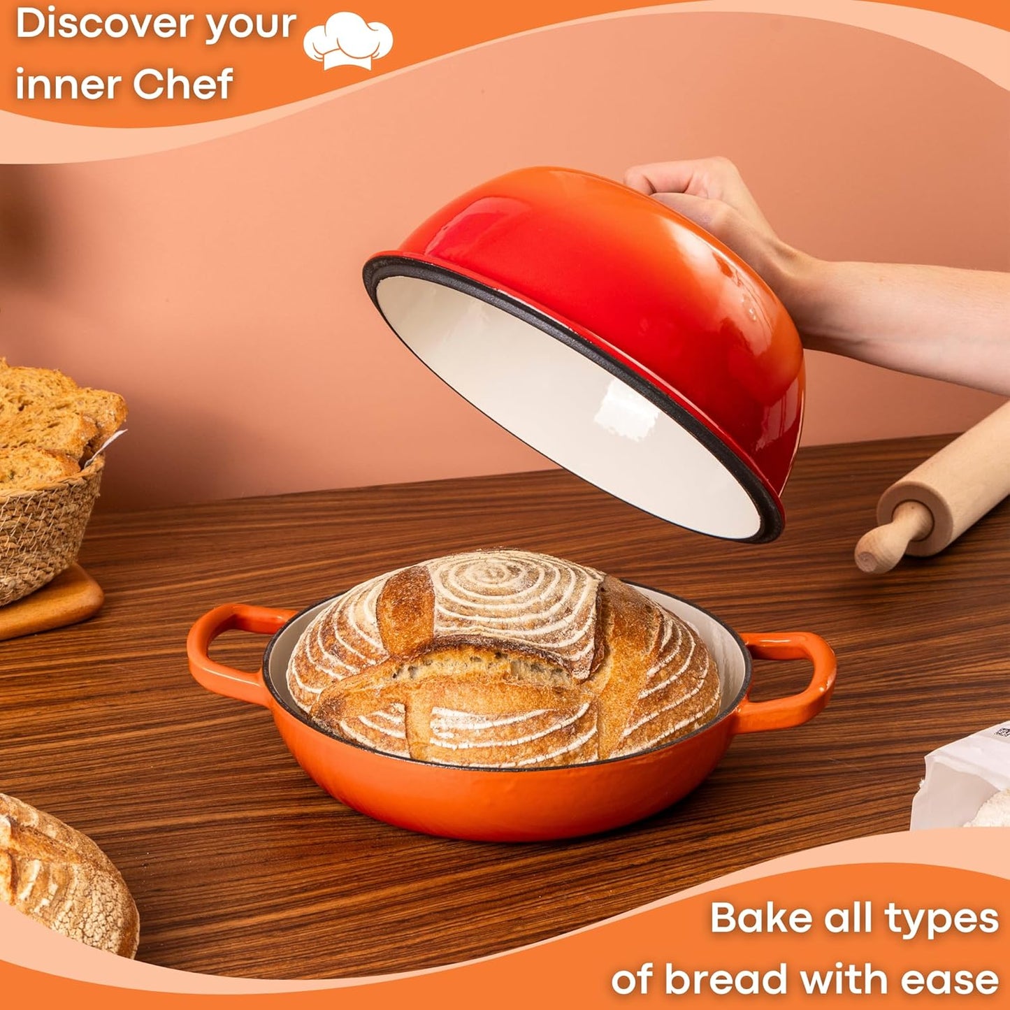 Enamelled Cast Iron Dutch Oven Bread Pot, Nuovva