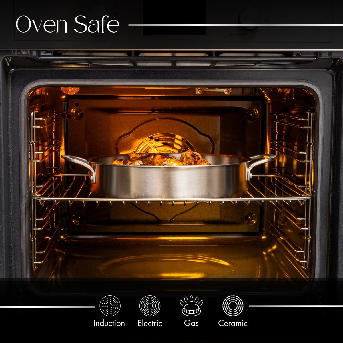 28cm Stainless Steel Shallow Casserole Dish with Lid, Nuovva