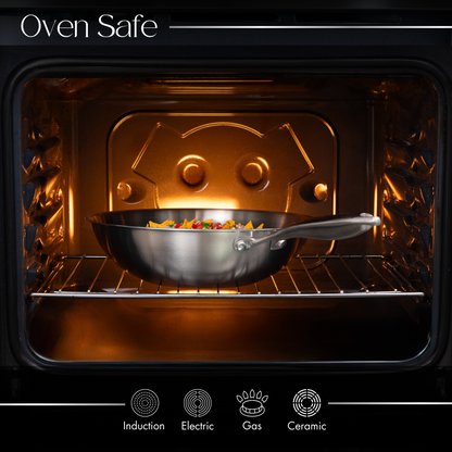 28cm Stainless Steel Sauté Pan / Wok with Glass Lid, Nuovva