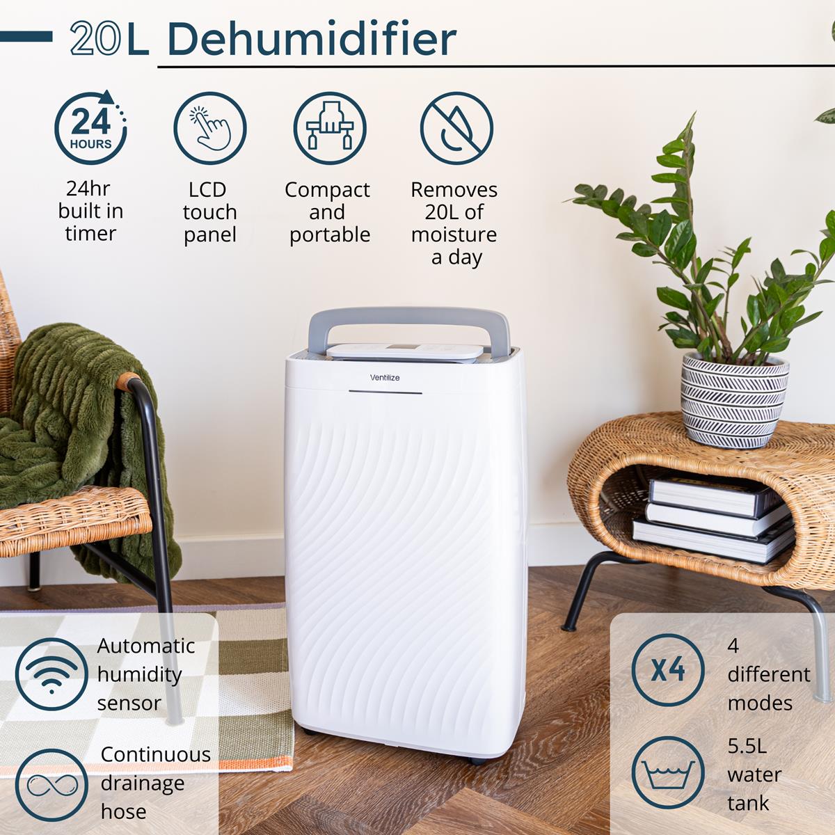 Portable Smart Home Dehumidifier- 10L & 20L (Multiple Variations) by Ventilize