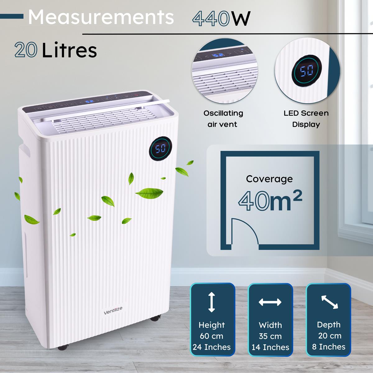 Portable Smart Home Dehumidifier- 10L & 20L (Multiple Variations) by Ventilize