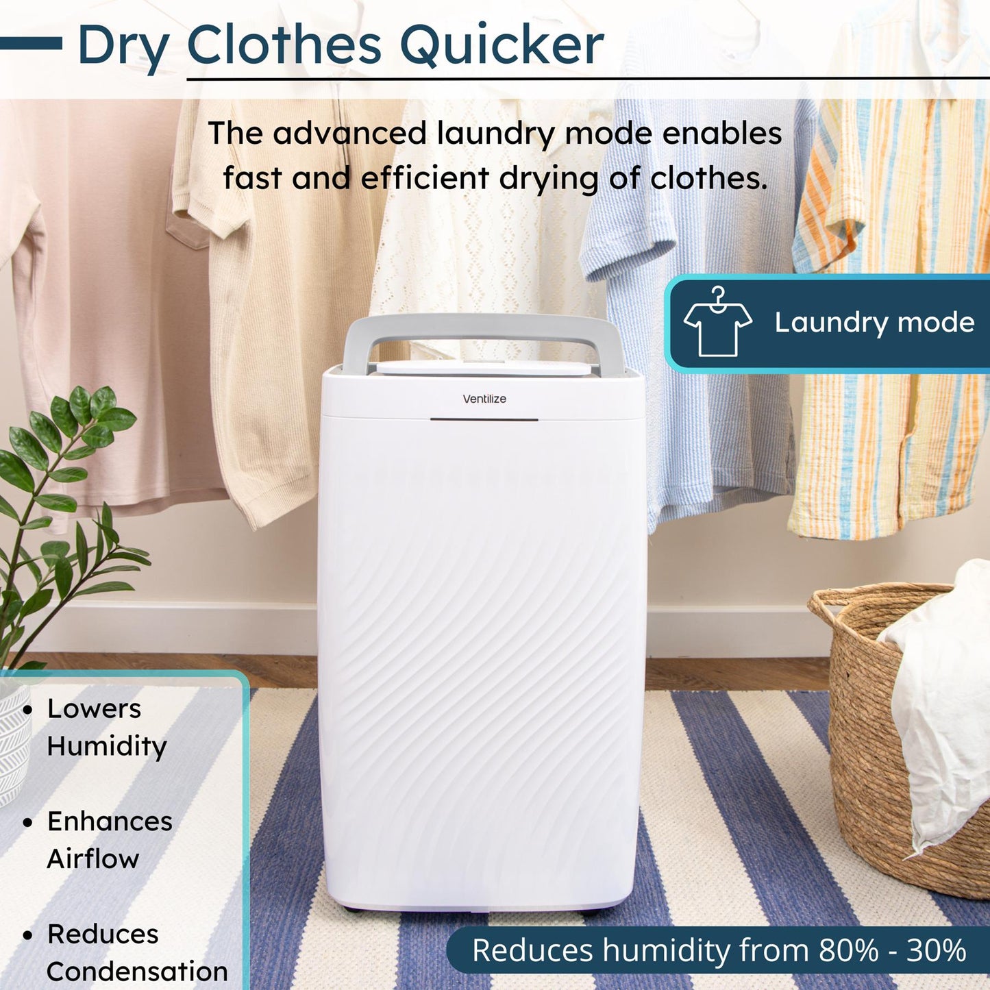 Portable Home Dehumidifier with Carbon Filter & Smart LCD Control - 20L, by Ventilize