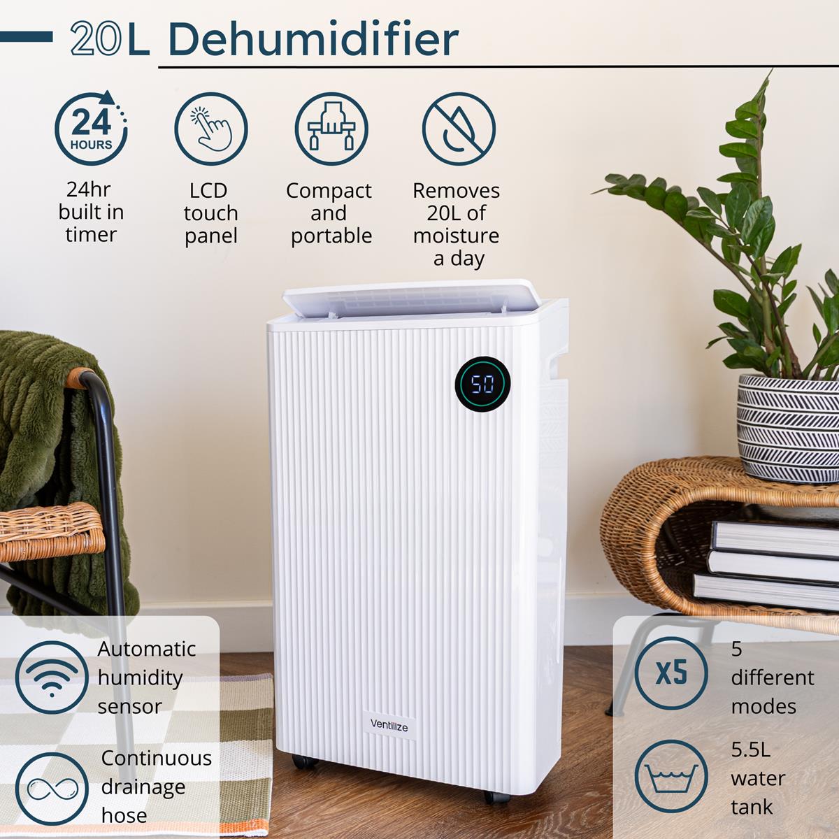 Portable Smart Home Dehumidifier- 10L & 20L (Multiple Variations) by Ventilize