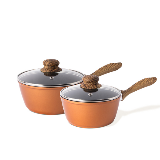 2-Piece Non-Stick Saucepan Set with Glass Lids (16cm & 18cm), Nuovva