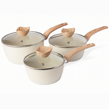 Marble Granite Non-Stick Saucepan Set with Glass Lids (2-Piece / 3-Piece), Nuovva