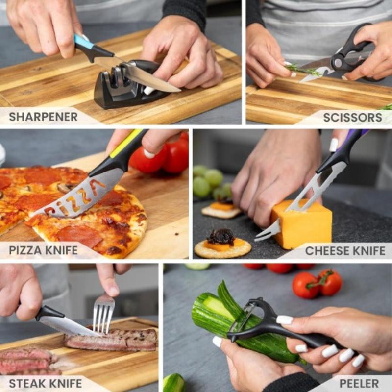 17-Piece Professional Black Granite Kitchen Knife Set with Acrylic Block, Nuovva