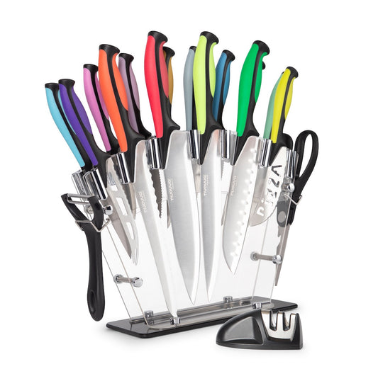 17-Piece Professional Black Granite Kitchen Knife Set with Acrylic Block, Nuovva