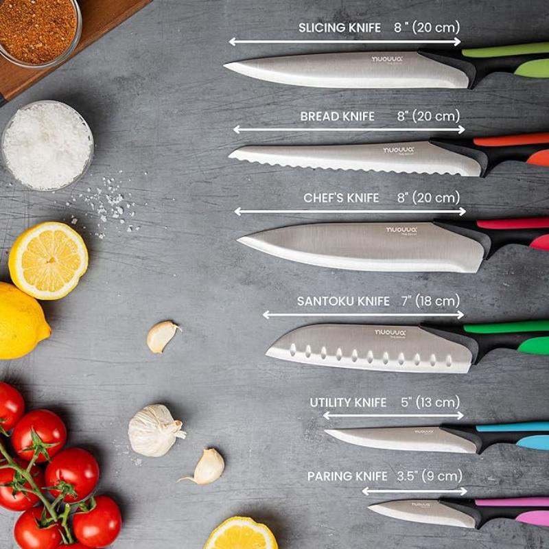 17-Piece Professional Black Granite Kitchen Knife Set with Acrylic Block, Nuovva
