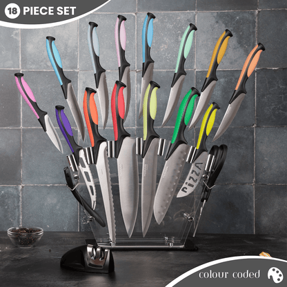 17-Piece Professional Black Granite Kitchen Knife Set with Acrylic Block, Nuovva