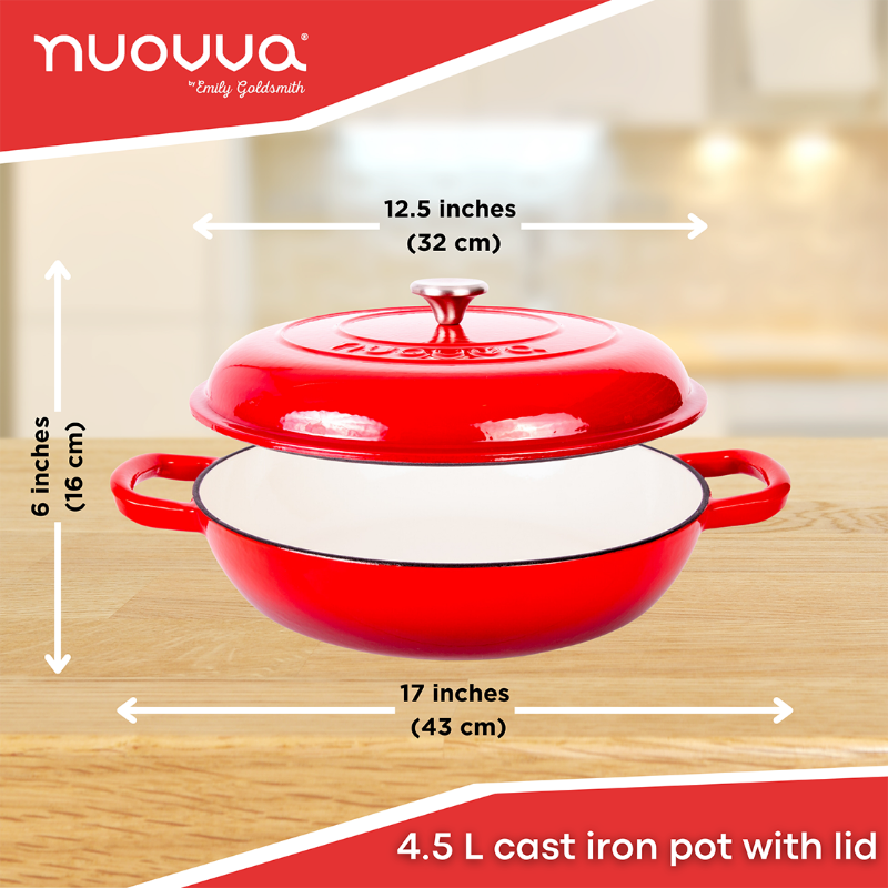 32cm Enamelled Cast Iron Shallow Casserole Dish with Lid – 3.5L, Nuovva