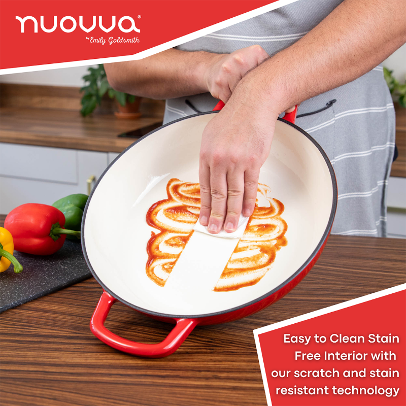 Shallow Enamelled Cast Iron Dutch Oven Casserole Pot (30cm & 32cm), Nuovva