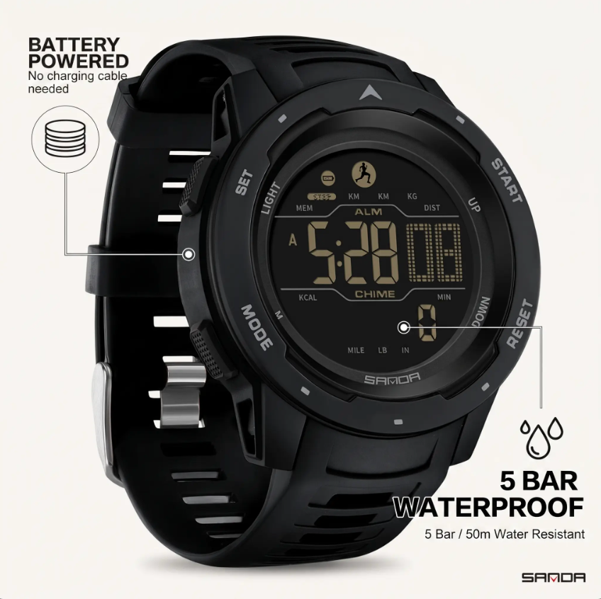 Essantials | Waterproof Military Pedometer Digital Watch