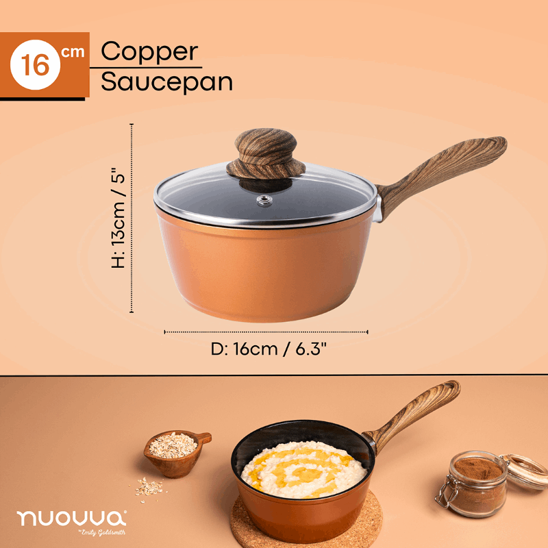 Non-Stick Saucepan with Lid (Multiple Sizes & Multiple Colours) by Nuovva