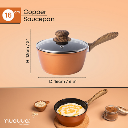 Marble Granite Non-Stick Saucepan with Lid (16cm, 18cm, 2-Piece & 3-Piece), Nuovva