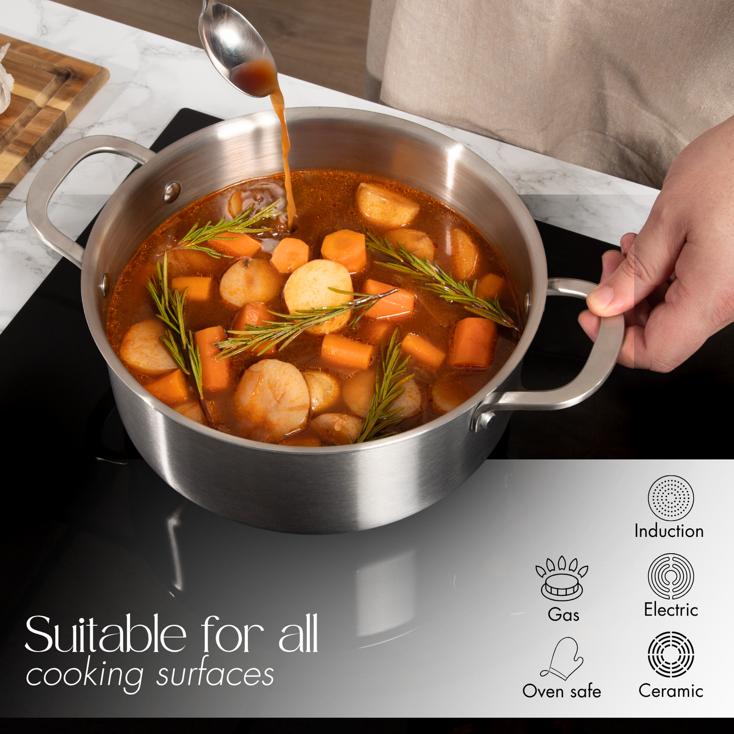 6-Piece Stainless Steel Casserole Set with Glass Lids, Nuovva