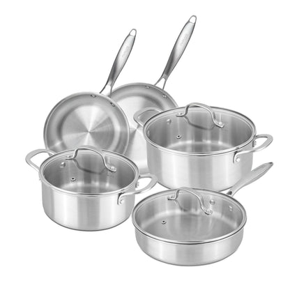 Stainless Steel Cookware Set with Glass Lids (5, 6, 8, 14 & 17 Piece), Nuovva