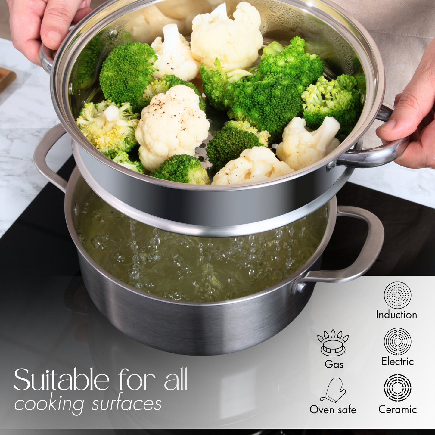 17-Piece Stainless Steel Cookware Set with Glass Lids, Nuovva