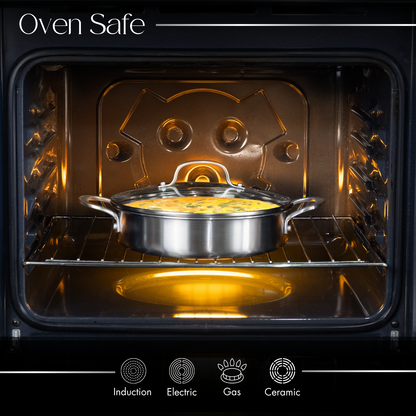 28cm Stainless Steel Sauté Pan / Wok with Glass Lid, Nuovva
