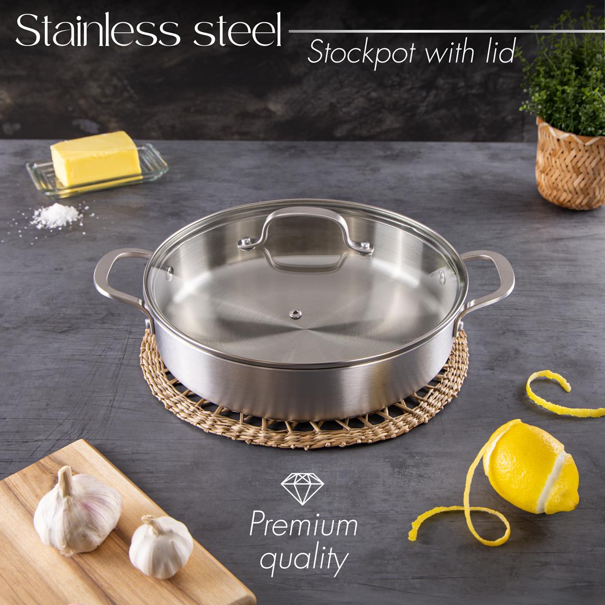 Stainless Steel Shallow Casserole Dish with Lid, Nuovva