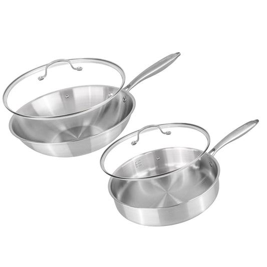 28cm Stainless Steel Sauté Pan / Wok with Glass Lid, Nuovva