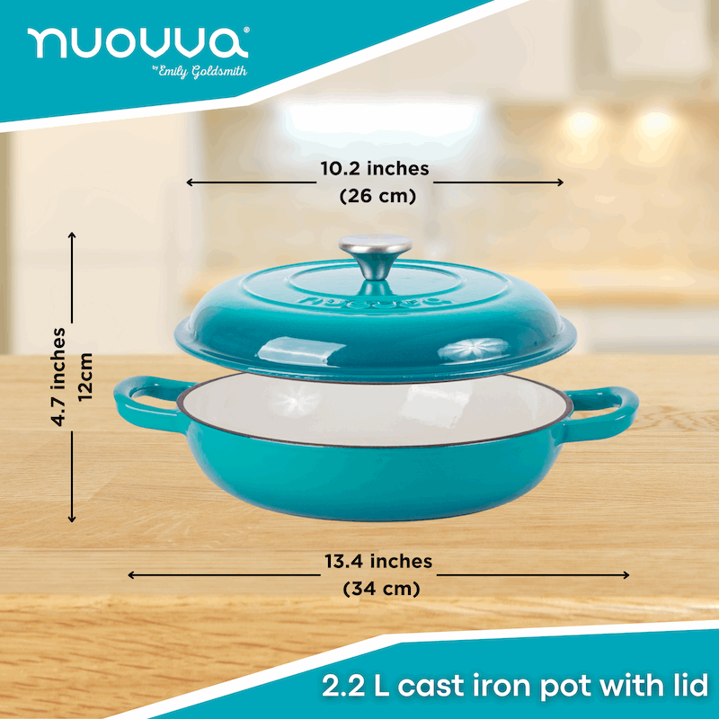 Shallow Enamelled Cast Iron Dutch Oven Casserole Pot (30cm & 32cm), Nuovva