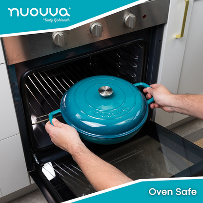 32cm Enamelled Cast Iron Shallow Casserole Dish with Lid – 3.5L, Nuovva