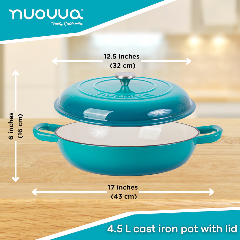 Shallow Enamelled Cast Iron Dutch Oven Casserole Pot (30cm & 32cm), Nuovva