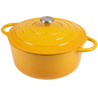 28cm Enamelled Cast Iron Dutch Oven Casserole Pot – 6L, Yellow, Nuovva
