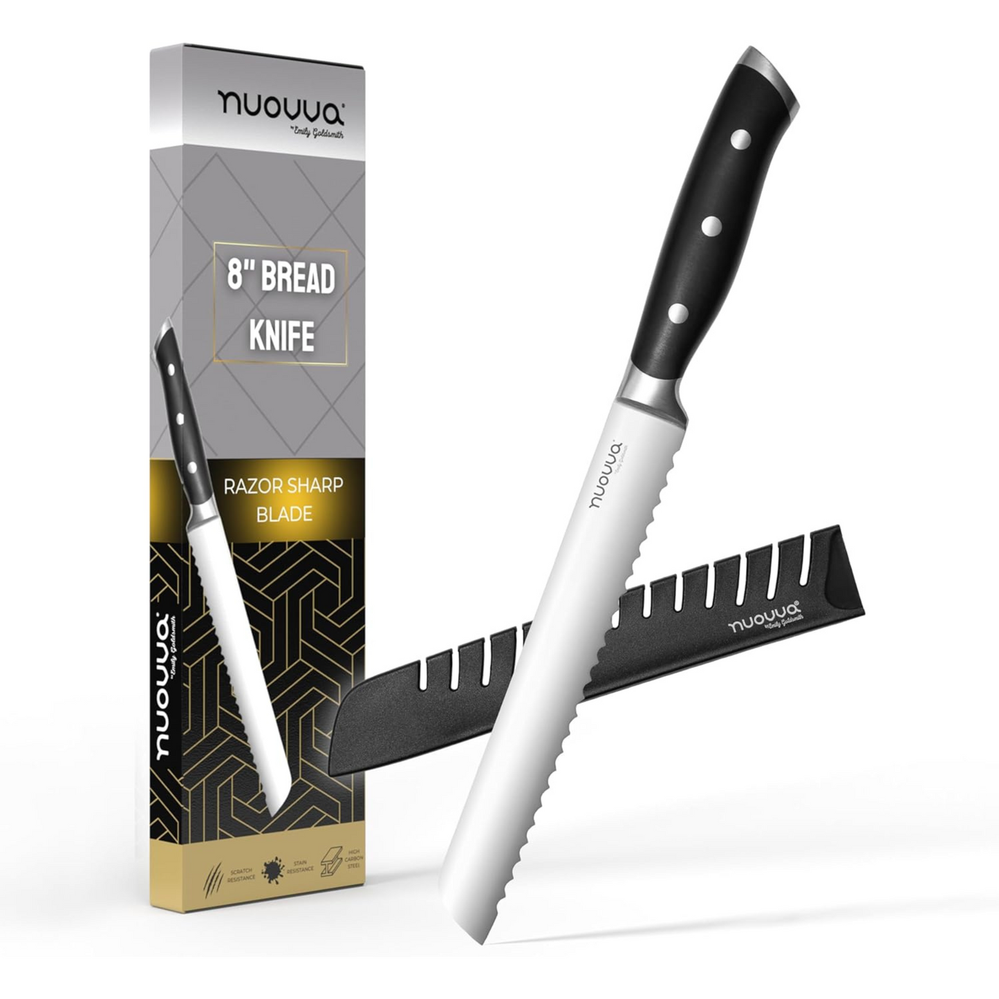 8-Inch Stainless Steel Serrated Bread Knife, Nuovva