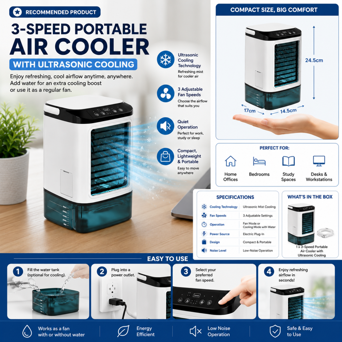 Essantials | 3-Speed Portable Air conditioner with Ultrasonic Cooling