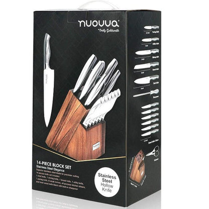 14-Piece Stainless Steel Kitchen Knife Set with Hardwood Block, Nuovva