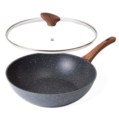 28cm Non-Stick Wok with Glass Lid, Nuovva