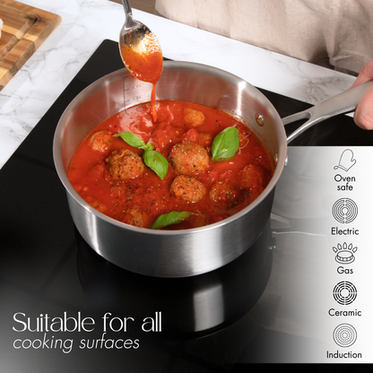 6-Piece Stainless Steel Saucepan Set with Glass Lids, Nuovva