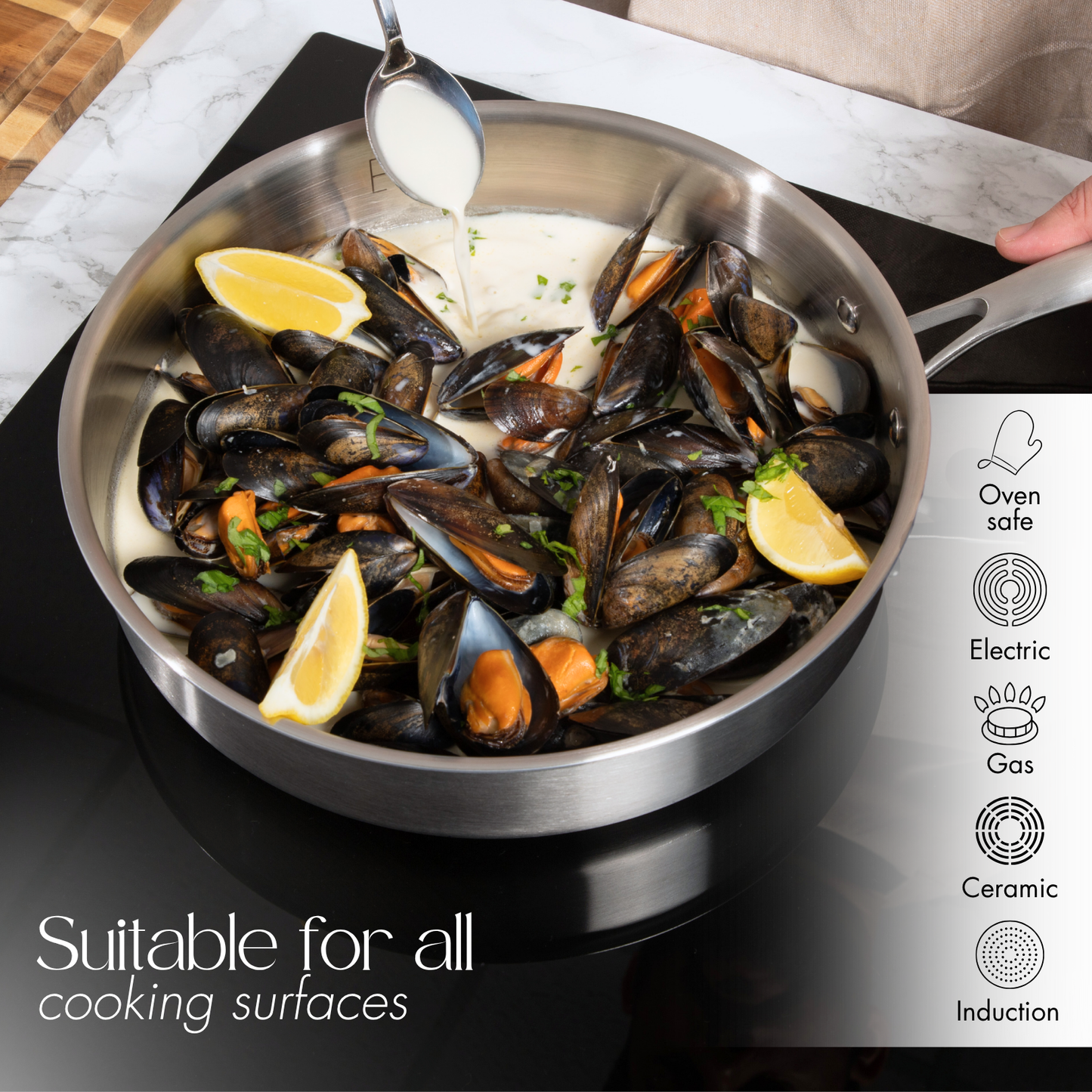 28cm Stainless Steel Sauté Pan with Glass Lid, Nuovva