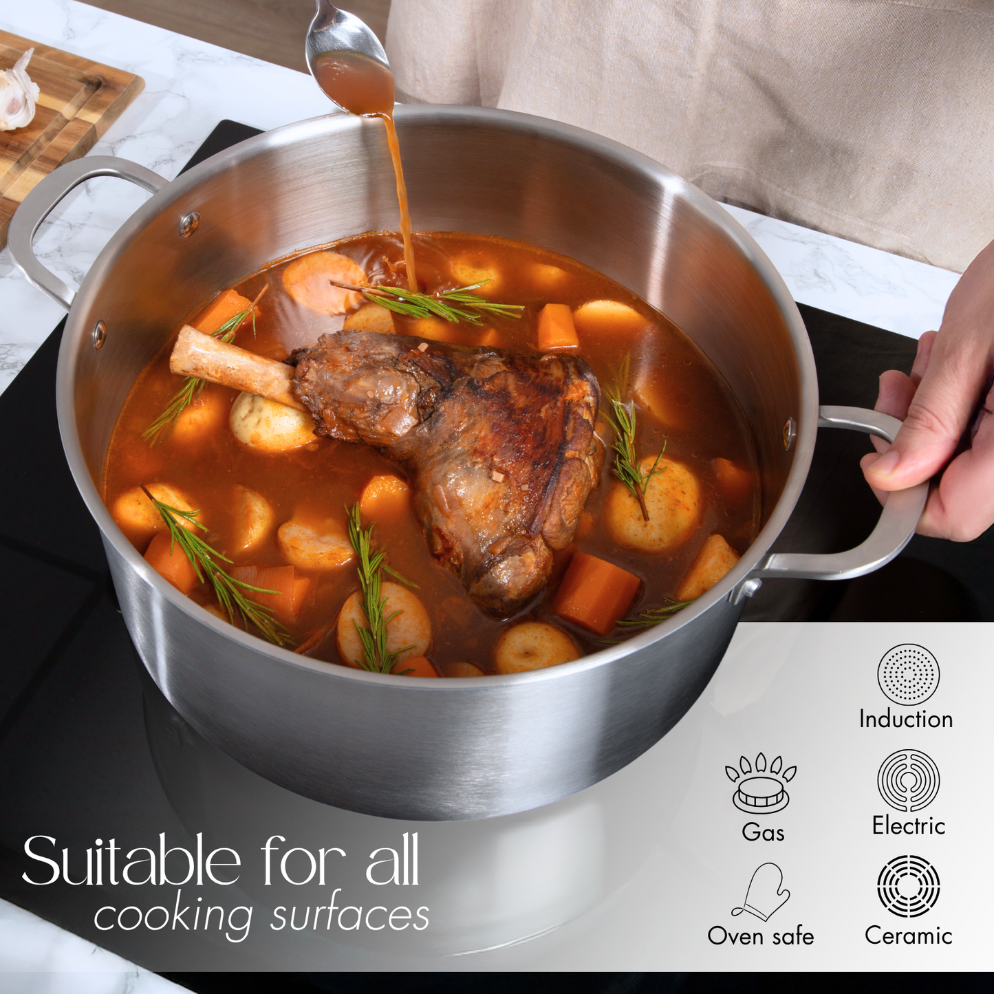 32cm Stainless Steel Stockpot with Glass Lid, Nuovva