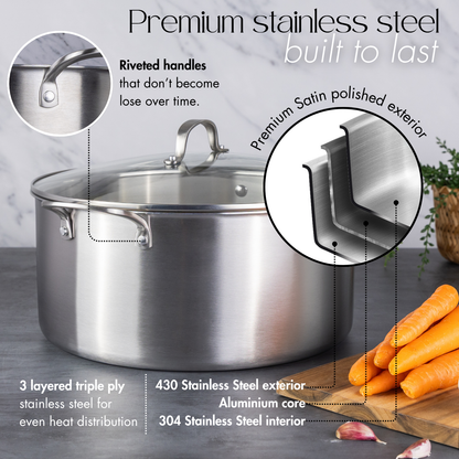 32cm Stainless Steel Stockpot with Glass Lid, Nuovva