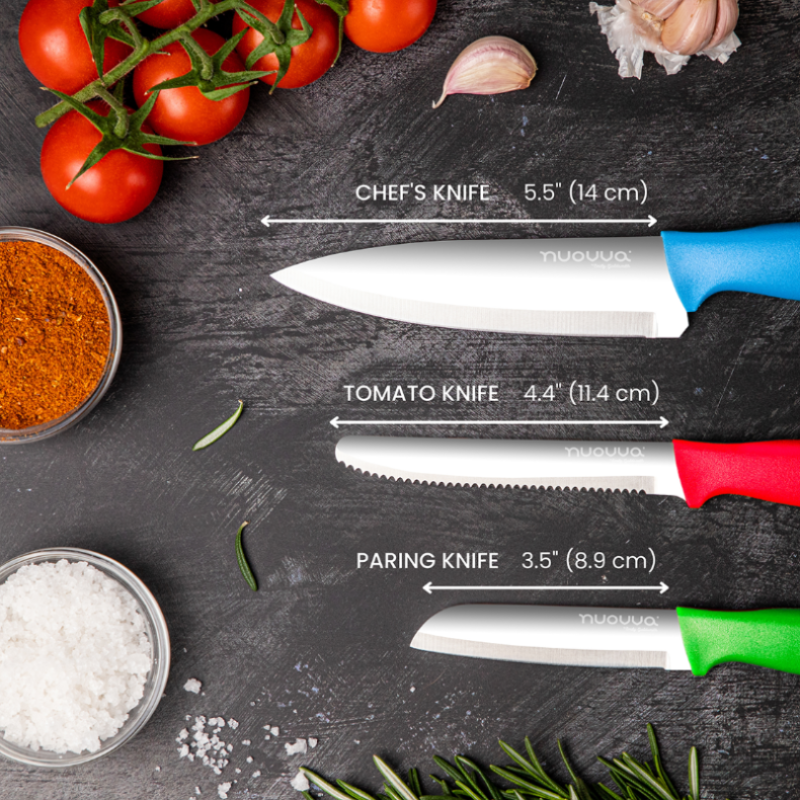 3-Piece Grey Stainless Steel Non-Stick Kitchen Knife Set, Nuovva