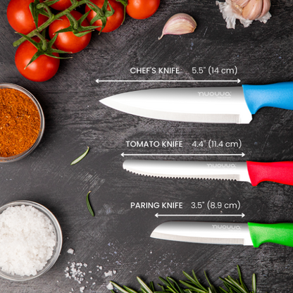3-Piece Grey Stainless Steel Non-Stick Kitchen Knife Set, Nuovva