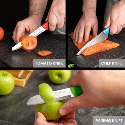 3-Piece Grey Stainless Steel Non-Stick Kitchen Knife Set, Nuovva