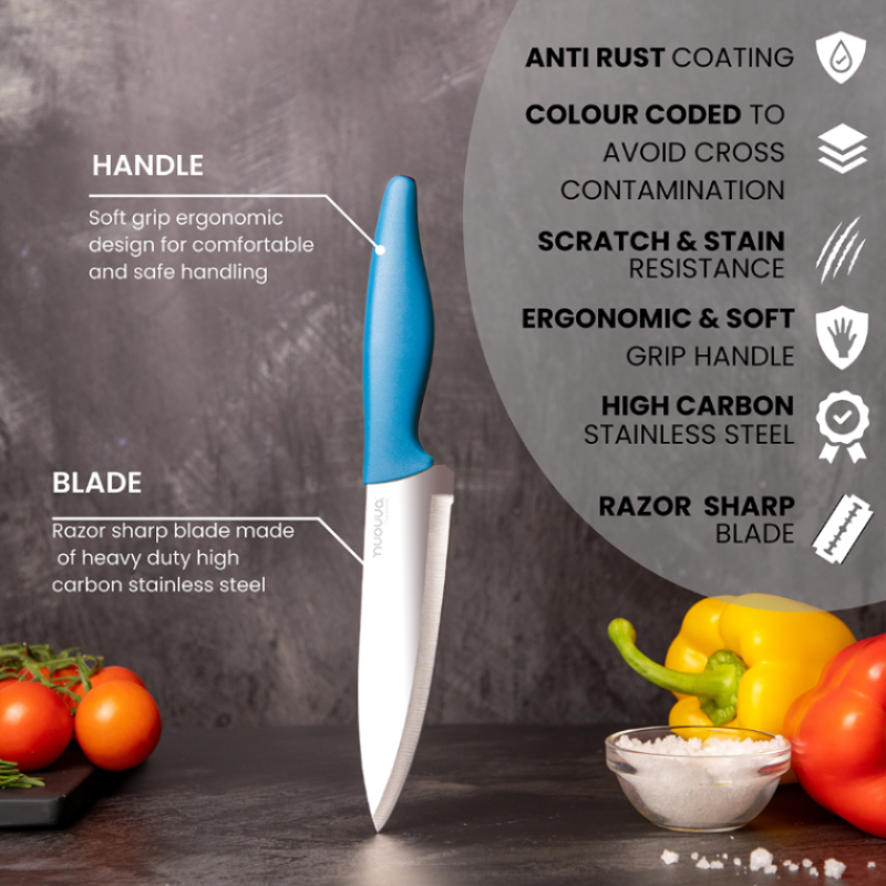 3-Piece Grey Stainless Steel Non-Stick Kitchen Knife Set, Nuovva