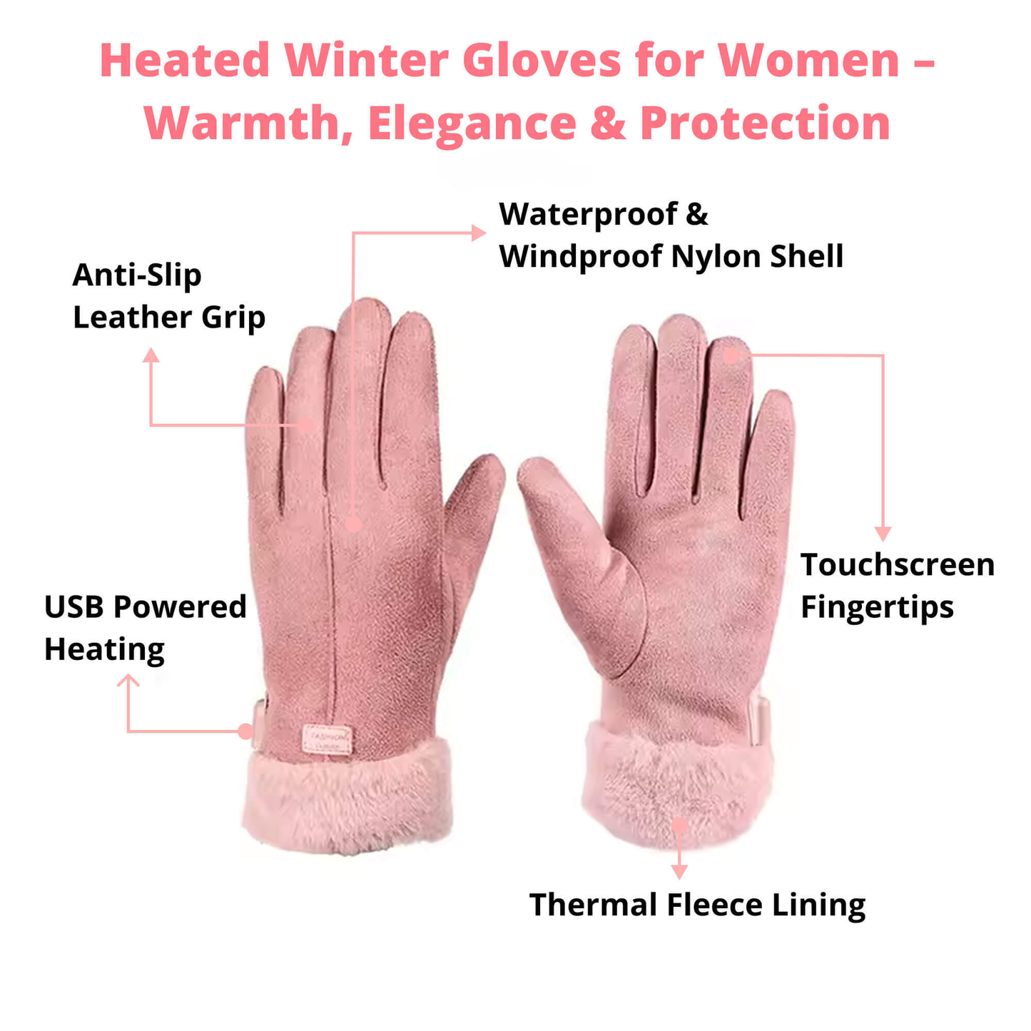Essantials | Heated Gloves for Women UK – Ladies Thermal Waterproof Winter Gloves with Touch Screen & USB Rechargeable Warm Design