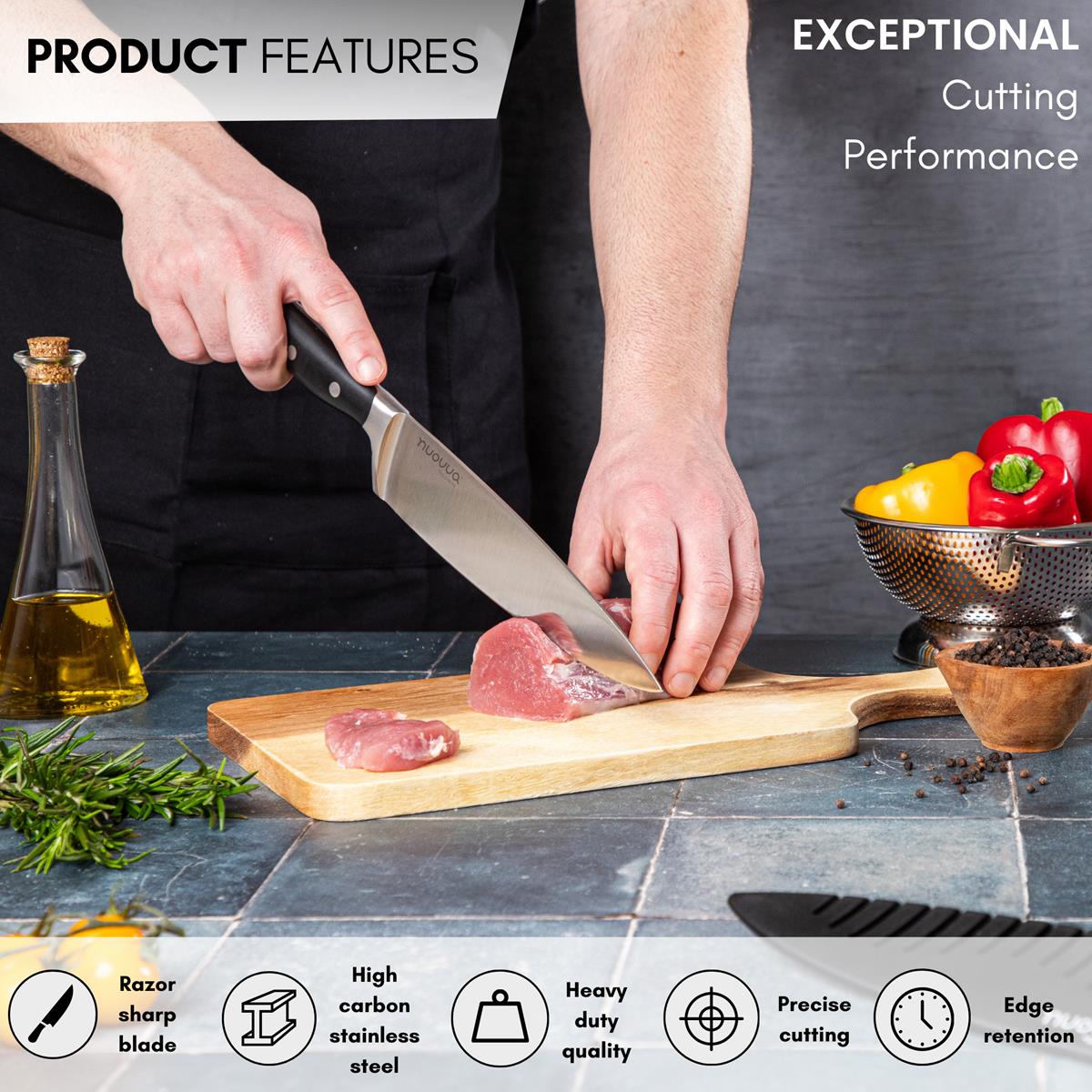 Professional High Carbon Stainless Steel Chef's Knife – 20cm, Nuovva