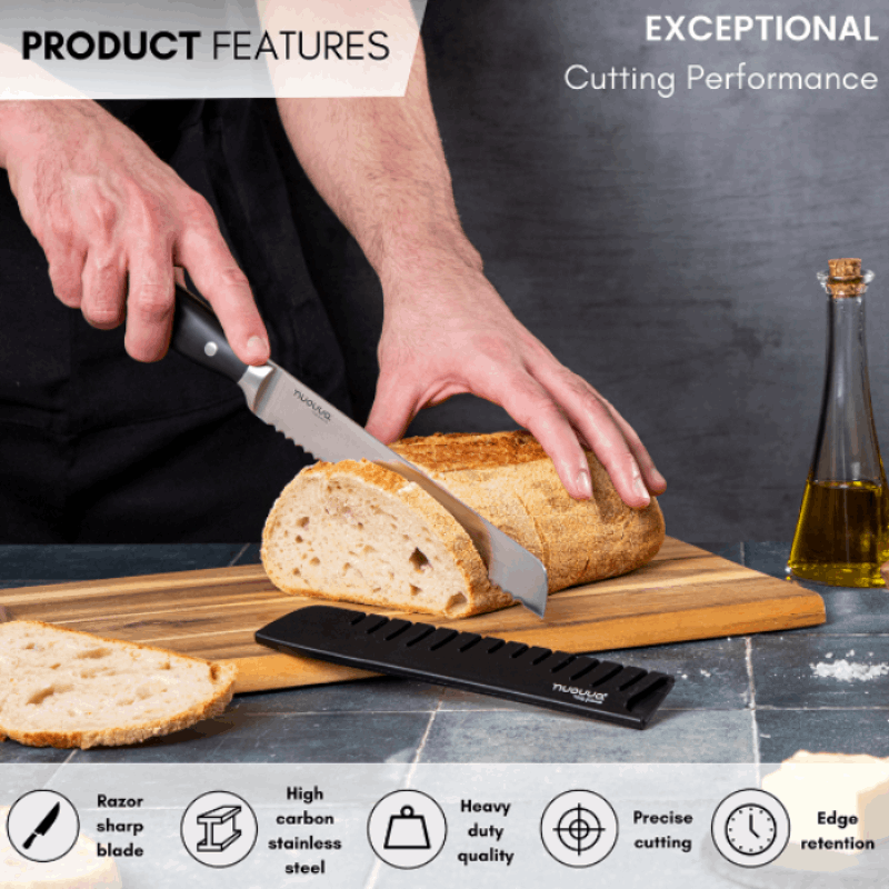 8-Inch Stainless Steel Serrated Bread Knife, Nuovva