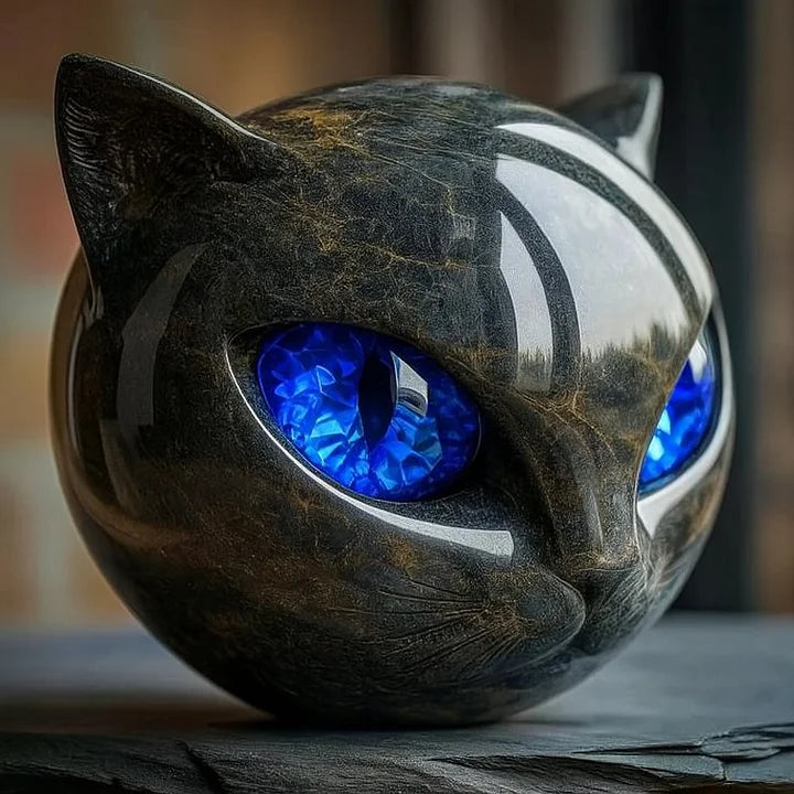 Essantials | NoirCat Sculpture – Black Cat Head with Hypnotic Eyes