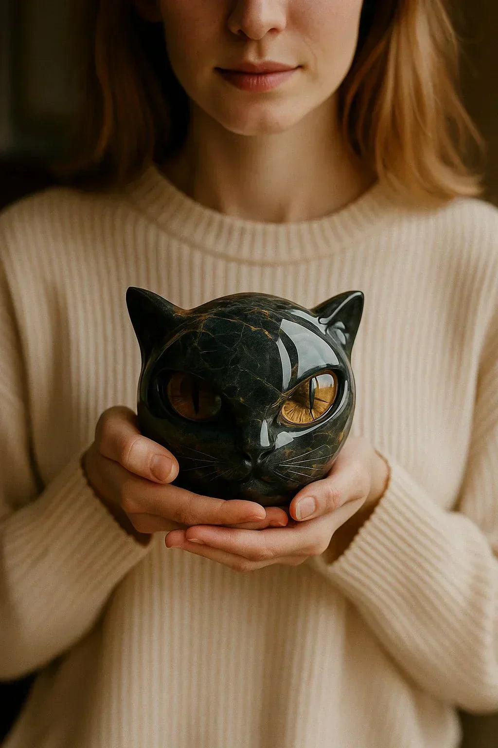 Essantials | NoirCat Sculpture – Black Cat Head with Hypnotic Eyes