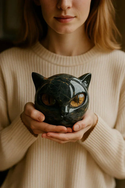 Essantials | NoirCat Sculpture – Black Cat Head with Hypnotic Eyes